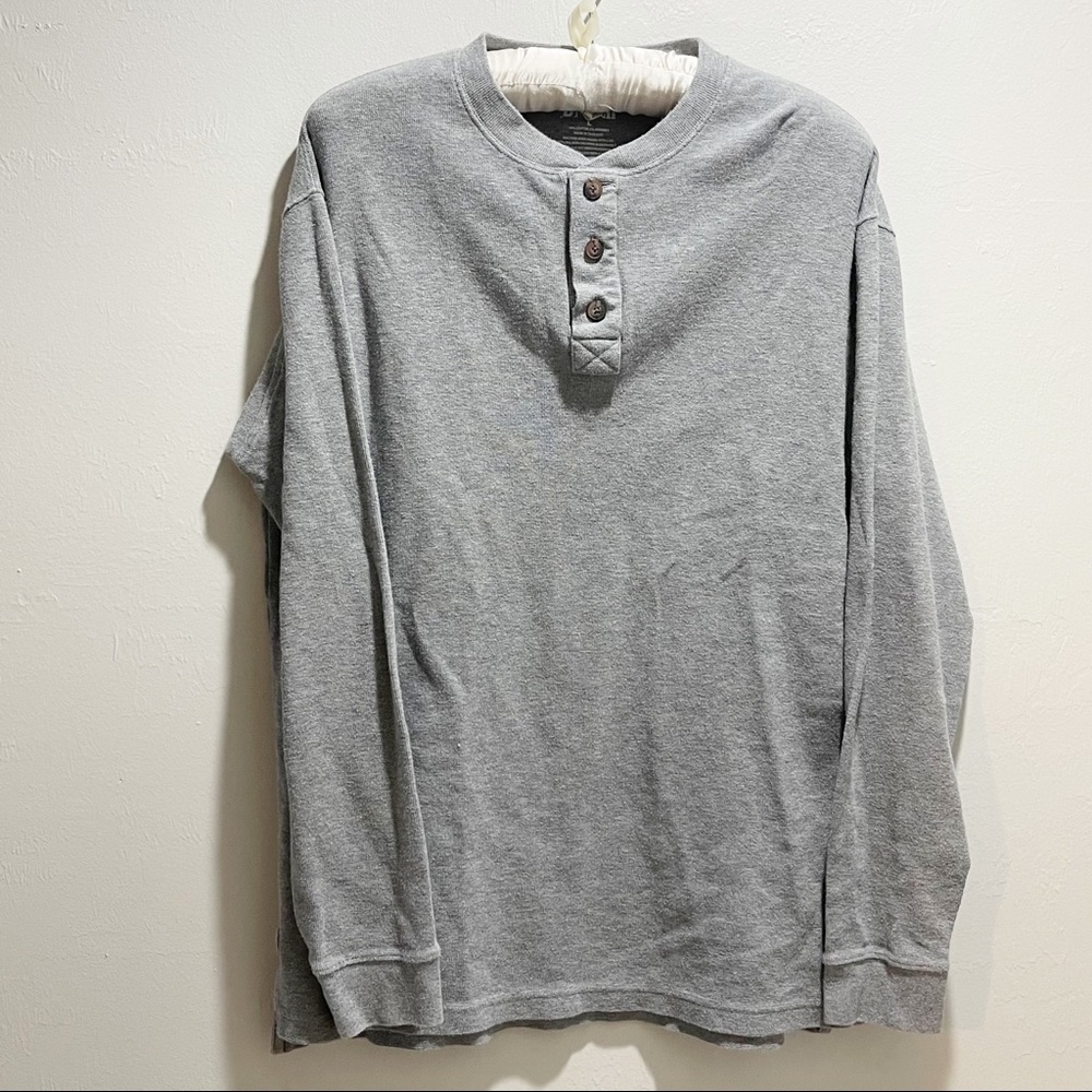 DULUTH TRADING Men’s Gray LONGTAIL T WAFFLE HENLEY Long Sleeve Size Large